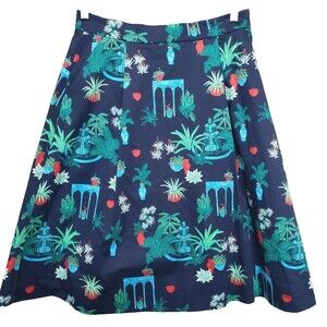 Ann Taylor Petite Grecian Garden Plants Palms Fountain Arch A-Line Skirt 6P NWT